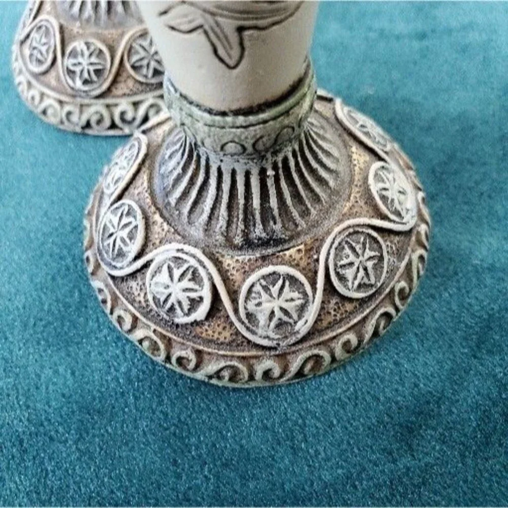 Lot Of 2 Ganz Candlestick Holders Leaves Pattern 5 Inch Cream Ivory Brown BC7875